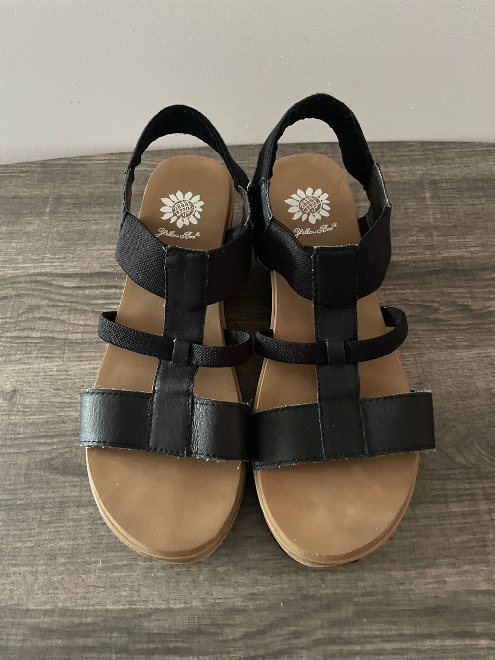 Yellow Box Black Strappy Sandals| Size 8w